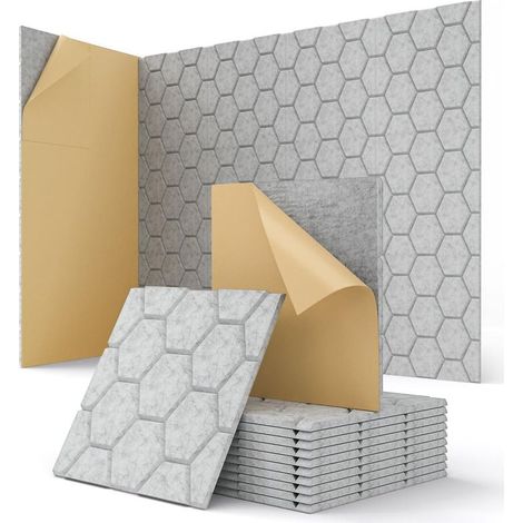 Lot de 12 panneaux acoustiques autocollants 30 x 30 x 0,9 cm, haute densité, pour isolation sonore dans bureau et studio d’enregistrement (1/5)