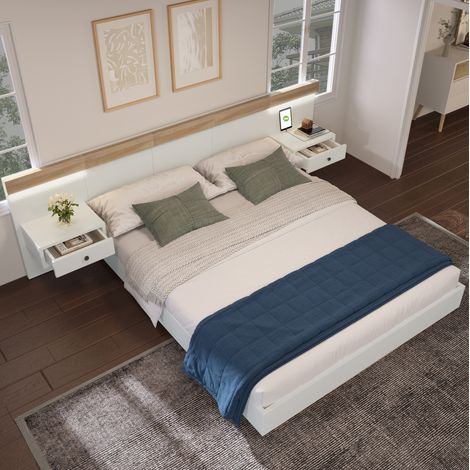 Cama matrimonio con 2 mesitas LED USB 180x200 OKMYHOME (1/5)