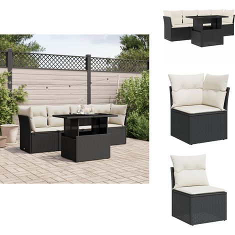 Salon de jardin 5 pcs avec coussins noir résine tressée - Ensemble Salon De Jardin - Meuble Extérieur - Résine Tressée - Mobilier De Jardin - Canapé D'extérieur (1/5)