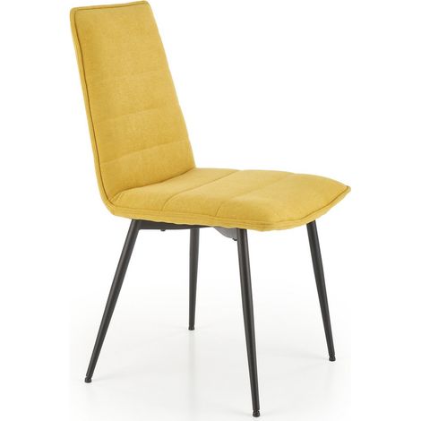 Chaise design en tissu jaune moutarde avec pieds en métal noir Assia (1/5)