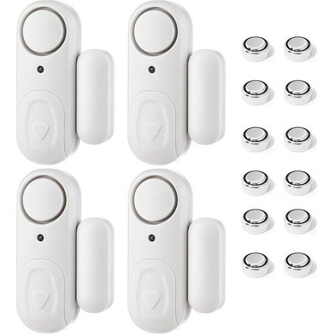 Alarme Porte Détecteur Ouverture Porte avec Piles Alarme Porte et Fenetre 4 Pièces Detecteur Ouverture de Porte 100 DB Alarme Fenetre pour Maison, Hôtel, Piscine, Garage