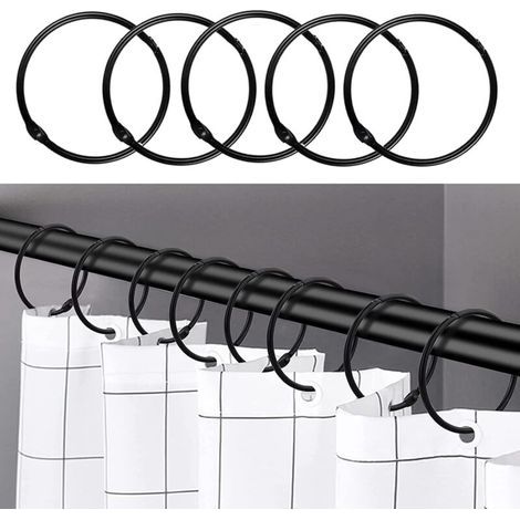 24 anneaux de rideau de douche - Noir - Crochets de rideau de douche antirouille pour salle de bain - Anneaux de rideau de douche ronds décoratifs et crochets de tringle de rideau de douche (1/5)