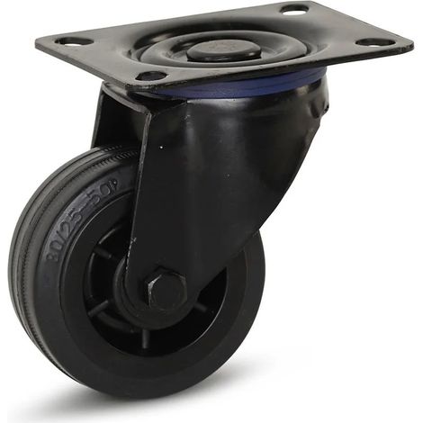 Roulette pivotante - MESO - Caoutchouc noir - Platine - 80mm - 60kg