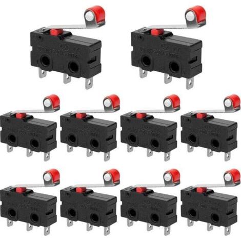 Lot de 10 Micro Interrupteur de Fin de Course Interrupteur Levier de Rouleau AC 250V 5A SPDT 1NO 1NC Mini Momentanée Action Instantanée Commutateurs