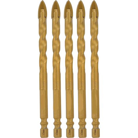 5Pcs Foret 10mm Croix Lance Queue Hexagonale Kit Perçage Verre Carrelage Béton Cuivre (1/5)