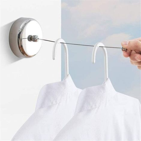 Wäscheleine für den Haushalt, Badezimmer, Garten, Balkon, Teleskop-Wandwäscheleine, Wäscheständer, automatisch einziehbare Wäscheleine für den Innen- und Außenbereich (Nylonseil)