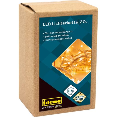 Guirlande lumineuse avec 20 LEDs en blanc chaud, avec minuterie de 6 heures, fonctionnant sur piles, pour usage intérieur, comme décoration pour les fêtes, Noël, les mariages (1/5)