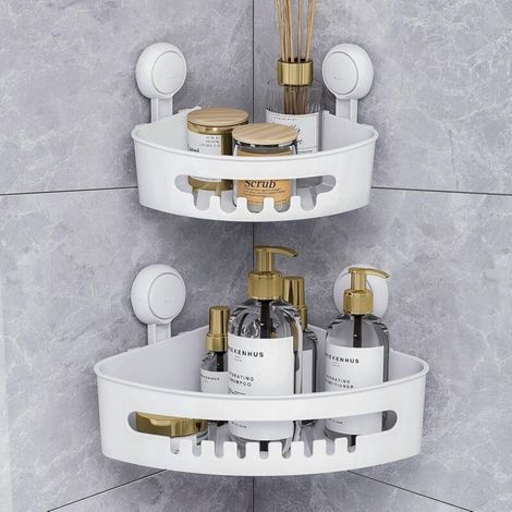 Juego de 2 cestas de ducha con ventosa, no requieren taladrar, soportes para champú y artículos de baño, almacenamiento práctico - Crezuo