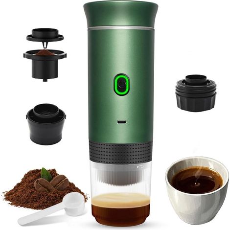 Machine à Expresso Portable 12V Rechargeable 15 Bars Pression Chauffage Rapide 4-6 Min Compatibilité Capsules Petites/Grandes et Café Moulu Idéal Camping Bureau Voyage Vert - (1/5)