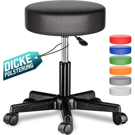 CASARIA® 35cm Black Rolling Stool with Wheels Height Adjustable 360° Rotatable Padded Swivel Roll Chair Double Castors Comfortable Upholstered Seating Office Workshop Salon Black (1/5)
