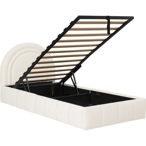 Cama infantil 90 x 200 cm con almacenaje hidráulico, cabecero bouclé beige HOMVRA (1/5)