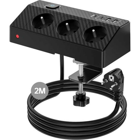 Multiprise Bureau 7 en 1 Bloc Prise avec 3 Prises AC Françaises, 4 Ports USB (Dont USB-C PD 20W), Interrupteur, Protection Anti-Surtension, Câble 2m, 4000W/16A Multiprise pour Maison et Bureau (1/5)