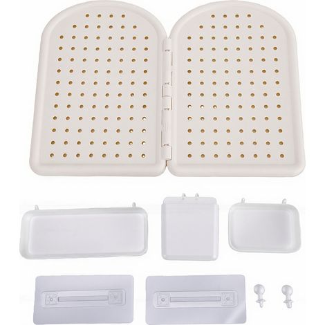 Panneau perforé mural, organisateur de rangement multifonctionnel en plastique avec 2 crochets adhésifs, accessoires pour bureau d'angle, blanc (1/5)