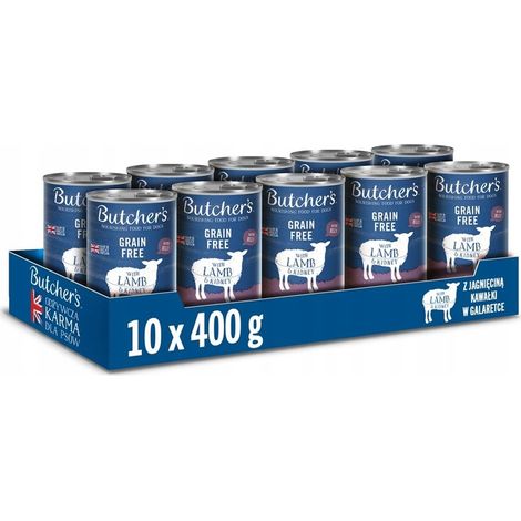 Cibo umido per cani al gusto di agnello, 10 confezioni da 400 g.