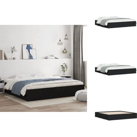 Bettgestell mit Schubladen Schwarz 180x200 cm Holzwerkstoff - Bettesrahmen - Doppelbett - Holzbettfundament - Schubladenschrank - Schlafzimmereinrichtung (1/5)