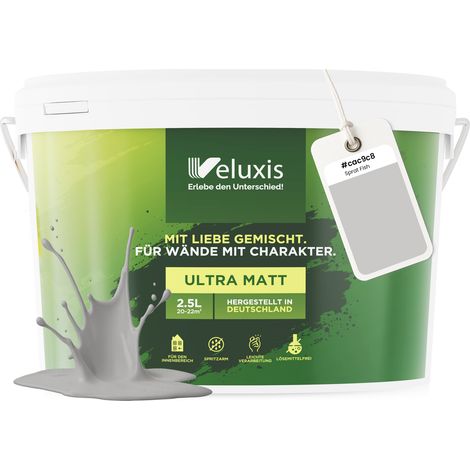 Wandfarbe Hellgrau Grau Creme Matt Innenfarbe – Deckkraft Klasse 1, VOC-frei, Ohne Grundierung, Tropfarm – Wohnzimmer & Schlafzimmer – 2,5L – Veluxis (Sprat Fish)