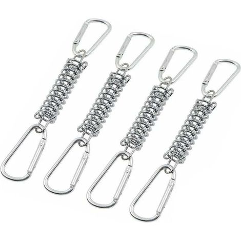 4 pièces boucle ressort tension, fixation voile d'ombrage acier inoxydable, ressorts hélicoïdaux + mousquetons, pour stores extérieurs et pergolas