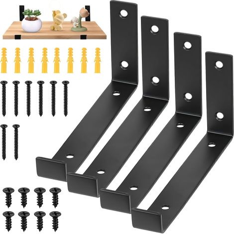 4 pièces de supports d'étagère pour planche d'échafaudage robustes, supports d'étagère industriels rustiques en métal noir avec rebords pour planches d'échafaudage (187 mm / 7,36 pouces) (1/5)