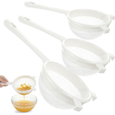 Lot de 3 passoires en plastique pour kéfir - Pour cuisine, avec poignée en plastique - en nylon ultra fin - Pour jus, lait, café, 3 tailles (1/5)