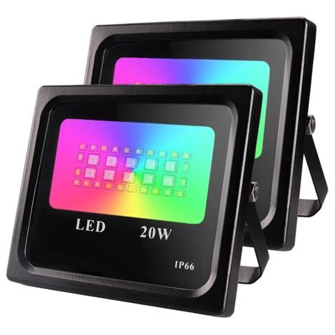 20W RGB Projecteur LED Projecteur Extérieur Dimmable IP66 Étanche Projecteur Extérieur Multicolore Contrôle pour Intérieur Halloween Fête Terrasse Jardin (17.5x17x10CM) (1/5)