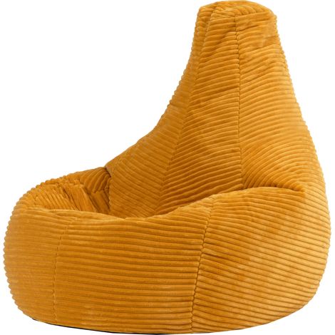 Icon – Pouf fauteuil velours côtelé pour enfants – Jaune ocre – Dimensions 59x69x65 cm – Garnissage billes polystyrène – Fabrication allemande (1/5)