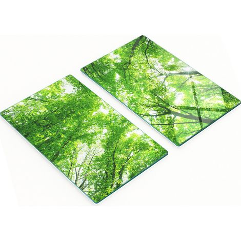 Juego de dos tablas de cocina decorativas de cristal, modelo Bosque Verde, 2x30x52 cm.