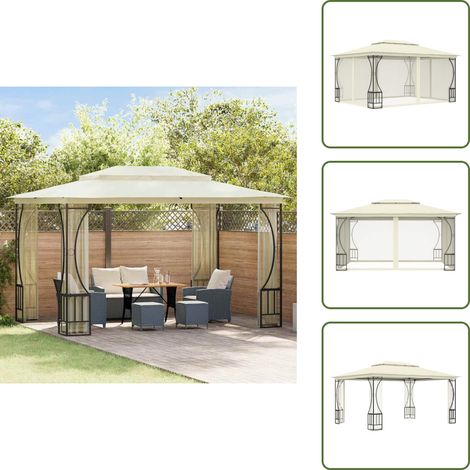 Tonnelle avec moustiquaire 300x400x265 cm Crème - Tente De Jardin - Gazebo - Auvent Pliable - Parasol - Structure Extérieure (1/5)