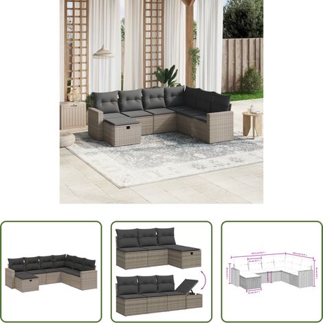 vidaXL Canapé en résine - Salon de jardin avec coussins 7 pcs gris résine tressée (1/5)