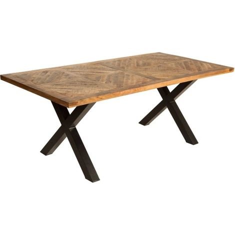 ZAREL 200 cm - Tischplatte aus massivem Mangoholz und schwarzem Metall