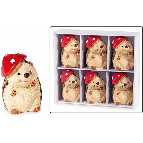 Hérissons décoratifs d'automne avec chapeau champignon pour décorations automnales, lot de 5, 2,5 x 2,5 x H. 3,5 cm