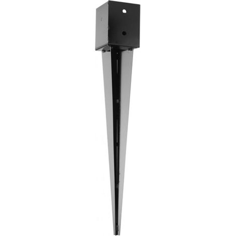 – Pied de poteau carré à enfoncer 90 x 90 mm – Acier galvanisé finition cataphorèse noire – Pour poteaux bois ou composite (1/4)