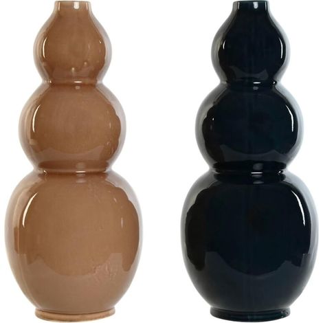 Vase Bleu Marron Porcelaine 19 x 19 x 45 cm 2 unités