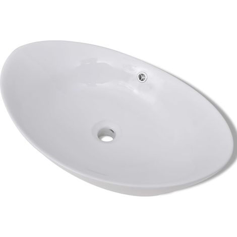 Lavabo ovale en céramique avec trop plein 59 x 38,5 cm (1/5)