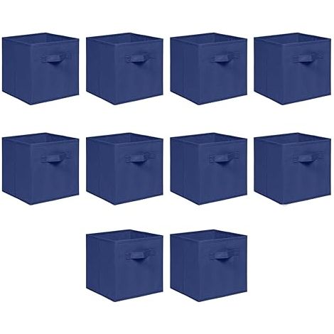 Foldable Storage Boxes,Non-Woven Fabric Storage Box Set,Storage Drawers for Cube Storage Unit,26.5x26.5x28 cm (Navy, Set of 10)