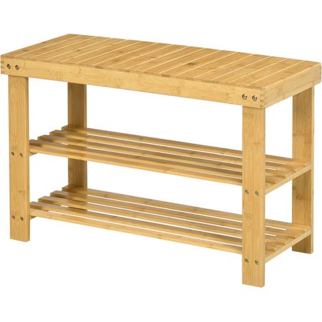 Banc d'Entrée Bambou 3 Étages, Range-Chaussures pour 6 Paires, 70x28x45 cm, Rangement Salon Pratique et Naturel (1/5)
