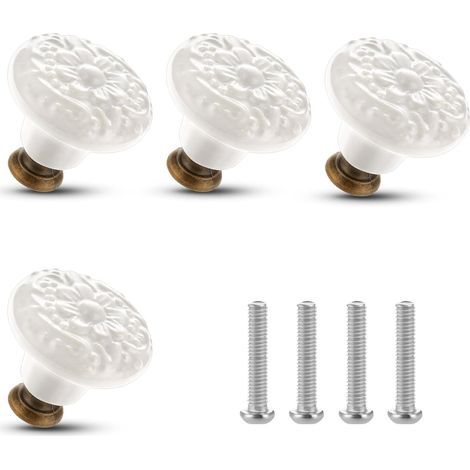 boutons d'armoire vintage avec vis(2.5cm) de montage pour meubles,4.3cm,Céramiques Blanc (1/5)