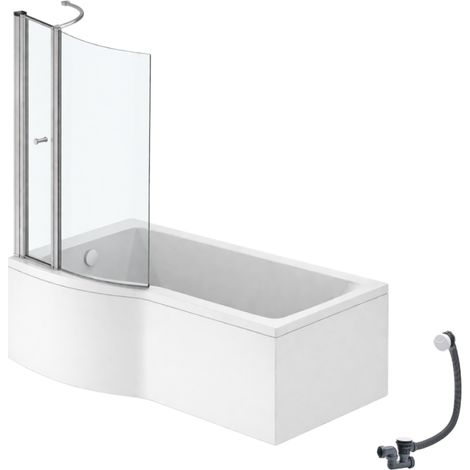 Conjunto de bañera/ducha IDEAL STANDARD Connect Air de 150 x 80 cm para instalación a la izquierda + delantal + mampara con tapa + desagüe, color blanco.