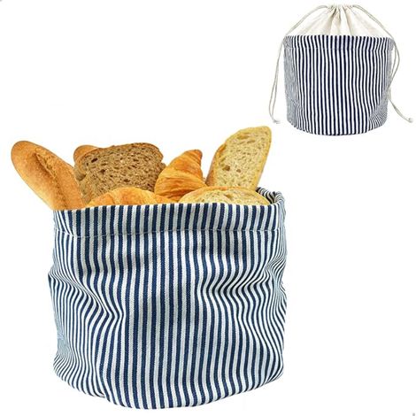 Sacs à Pain Tissu, Panier à Pain en Coton avec Cordon de Serrage, Sacs à pain Réutilisables pour la Conservation et la Fraîcheur le Pains, les Fruits et les LéGumes, 22x18cm (1/5)