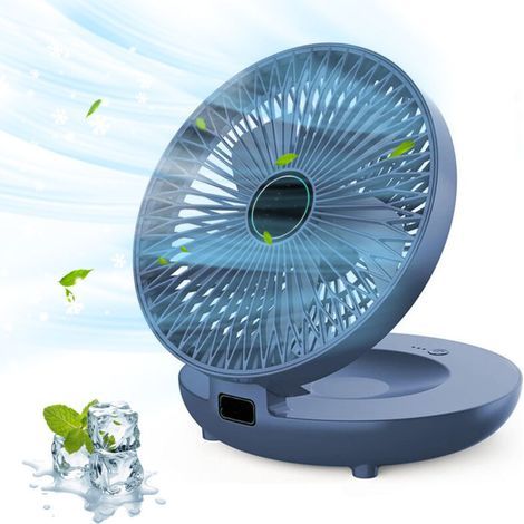 Ventilador de escritorio portátil azul recargable por USB de 1200 mAh con 3 velocidades, ventilador de pared plegable para dormitorio, cocina, yoga. (1/3)