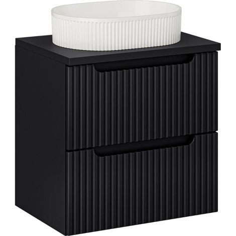 Meuble + vasque à poser + plateau 60 cm - Meuble Salle de Bain 2 tiroirs - Astral Black - Livraison gratuite (1/5)