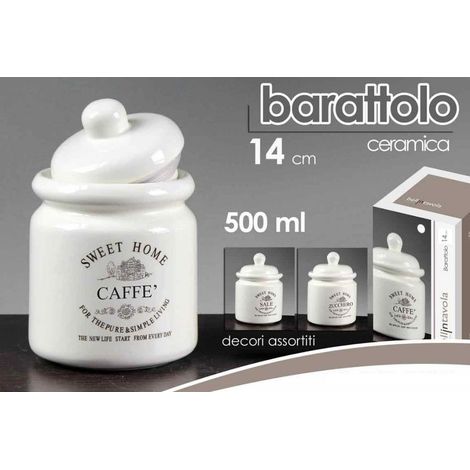 Barattolo ceramica bianca sale - zucchero - caffe' sweet home (1/3)