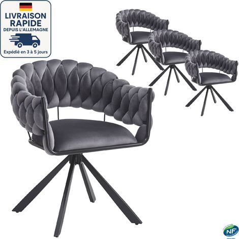 MODFU - Juego de sillas de comedor de 4 piezas, sillón tapizado con respaldo, 4 patas de metal, ajustable, terciopelo, gris (1/5)