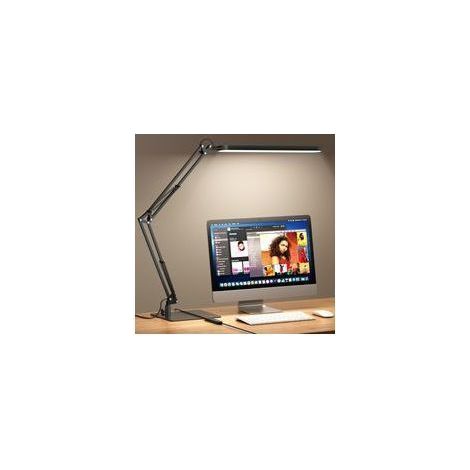 SKYLEO Lampe de Bureau - Base Ultra-Mince Et Bras Articule Reglable Lampe Bureau . Fonction Timer. Fonction De Memoire. 1300LM. 12W. Noir (1/5)