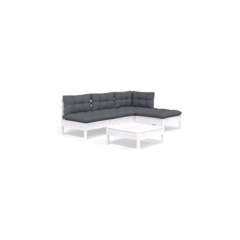 Salon de jardin 5 pcs avec coussins blanc bois de pin (1/5)