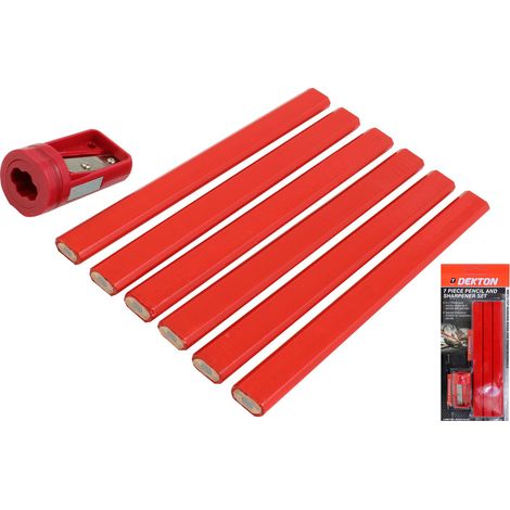 Dekton 7 Pc Carpenters Pencil And Sharpener Joiner Set Marking Wood Material (1/2)