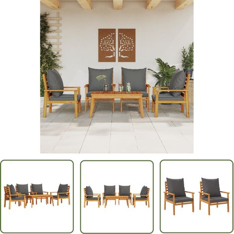 The Living Store Salon de jardin avec coussins 5 pcs Bois d'acacia solide - Salon De Jardin - Mobilier De Jardin - Table De Jardin - Chaises De Jardin - Acacia Massif (1/5)
