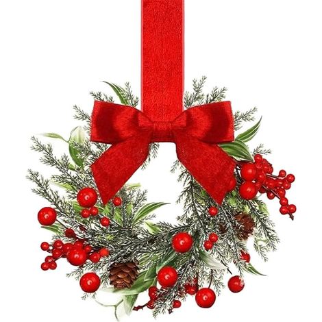 Guirlande De Noël - Couronne Miniature Pour Armoire Cuisine - Diamètre 16 Cm - Ruban En Jute - Rouge - Lot De 4 (1/5)