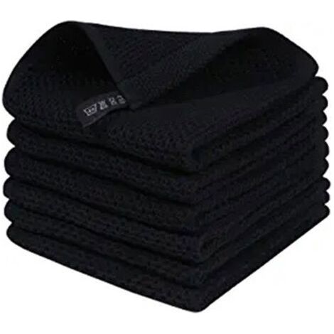 Set mit 6 schwarzen Waffelpiqué-Geschirrtüchern aus Baumwolle, extrem saugfähig und schnelltrocknend – 34 x 34 cm (1/5)