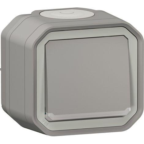Legrand - Poussoir NO lumineux Plexo complet saillie - gris