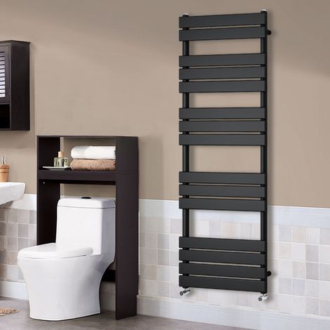 Flat Panel Heated Towel Rail Bathroom Rad Radiator Black 1600x600mm